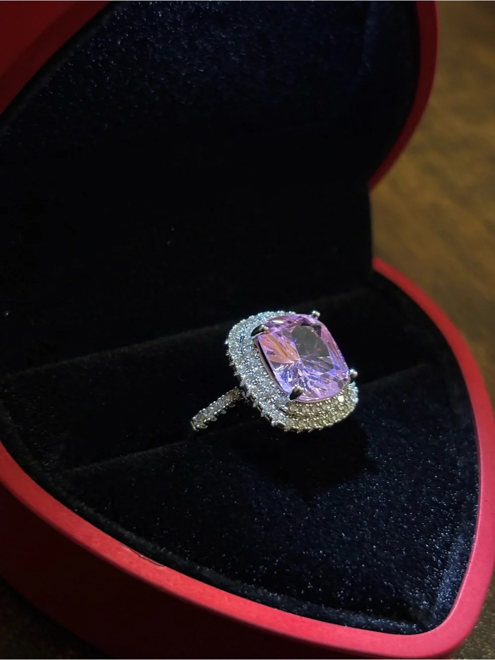 Sterling Silver Pink Cushion Halo Cocktail Ring